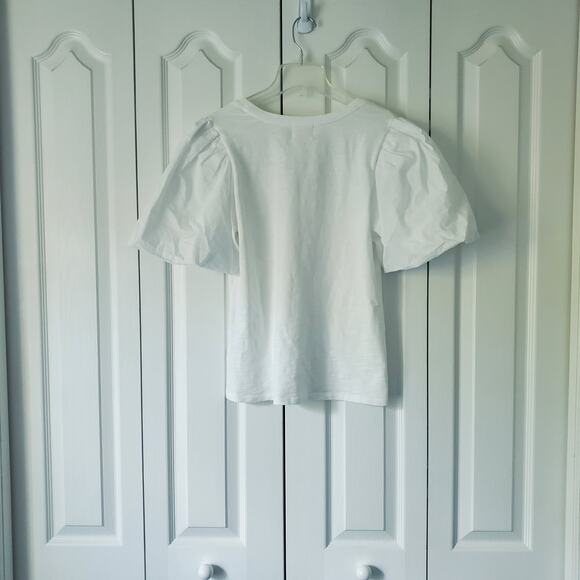 Nation LTD Optic White Traci Bubble Sleeve V-Neck Tee M NWT Bubble Sleeve Flirty - Picture 13 of 13